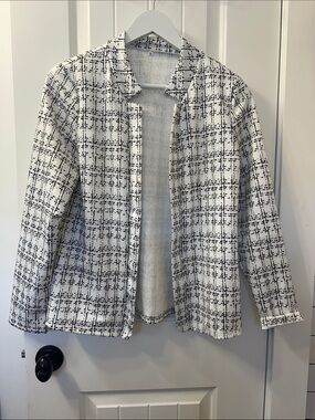 Women's White & Black Plaid Open Jacket